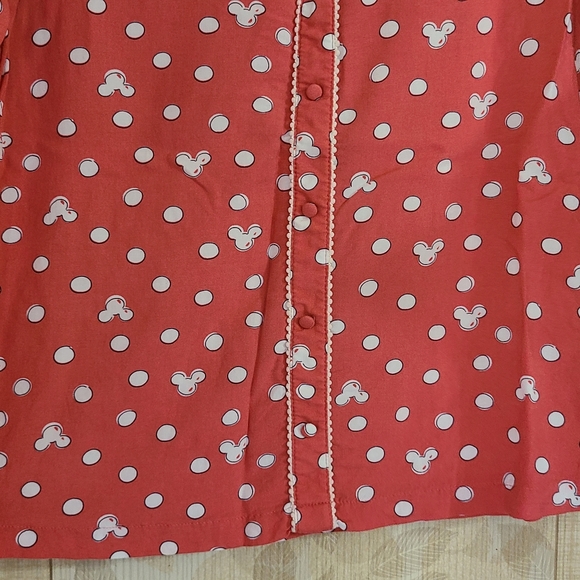 Disney Lauren Conrad Minnie Polka Dot Collared Blouse 3/4 Sleeve Small Pink Top - Picture 4 of 9